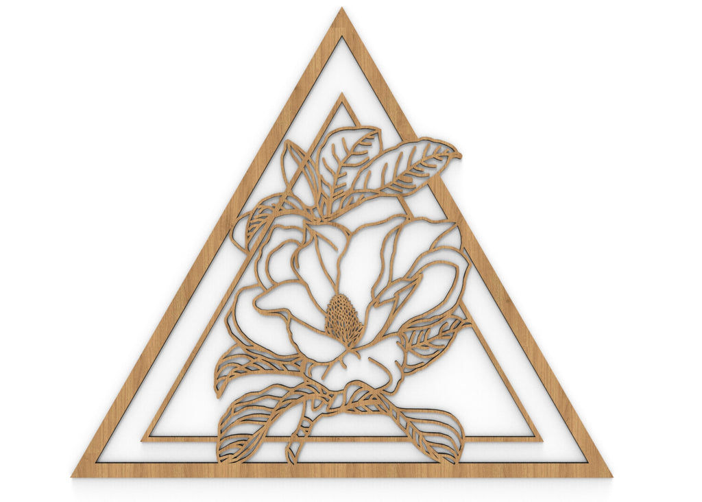 Flor de Magnolia | Figura geométrica | Decoración pared | Hecha en madera