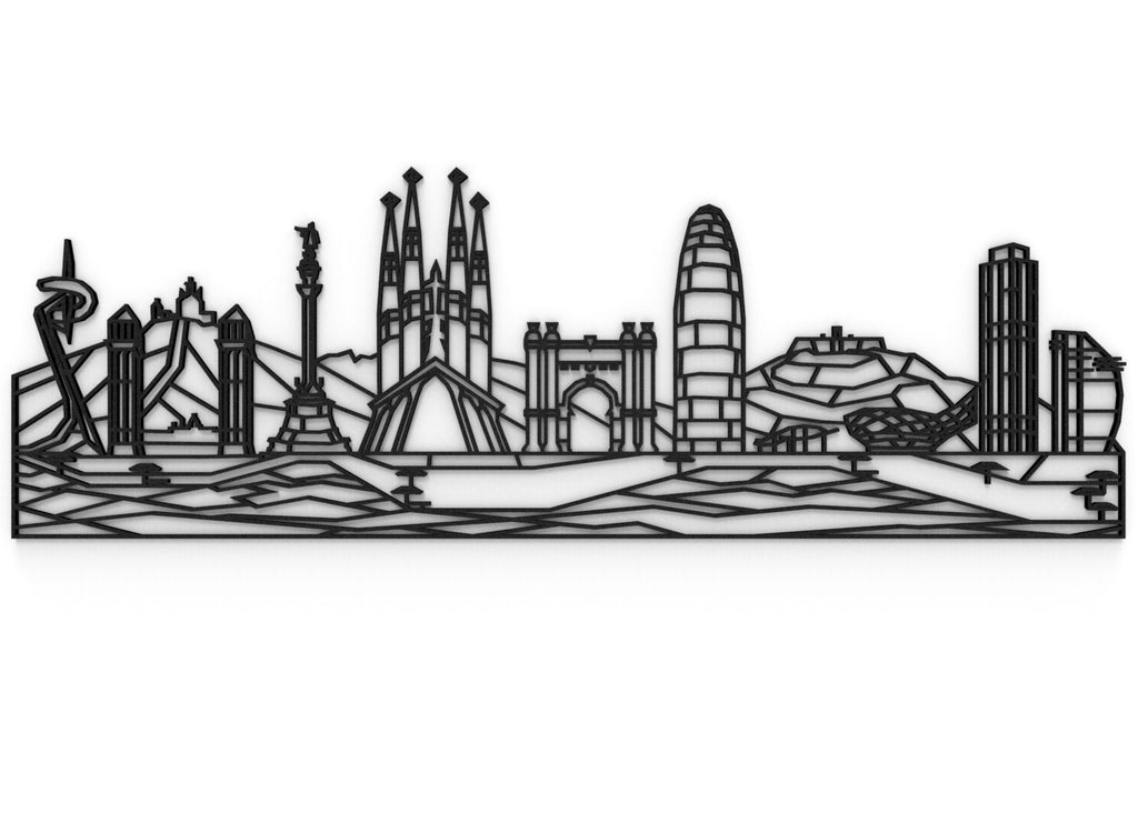 Skyline Barcelona | Figura geométrica | Decoración pared | Hecha en madera