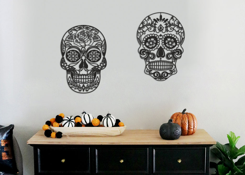 Calaveras Mexicanas medianas (2 ud)  | Calacas  | Figura geométrica | Decoración pared | Hecha en madera