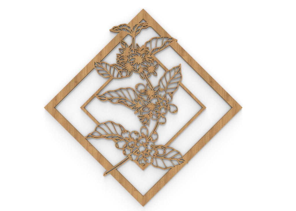 Planta de Café | Figura geométrica | Decoración pared | Hecha en madera