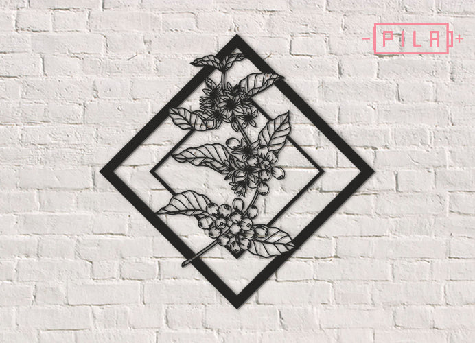 Planta de Café | Figura geométrica | Decoración pared | Hecha en madera
