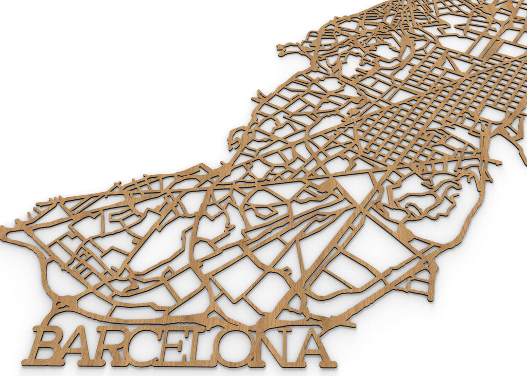 Callejero Barcelona | Figura geométrica | Decoración pared | Hecha en madera