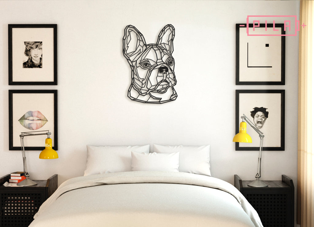 Frenchie | Figura geométrica | Decoración pared | Hecha en madera