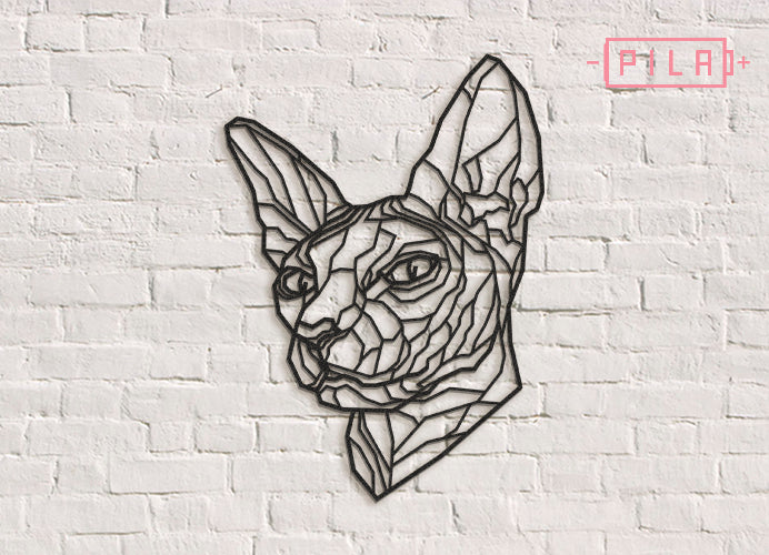 Gato esfinge | Figura geométrica | Decoración pared | Hecha en madera