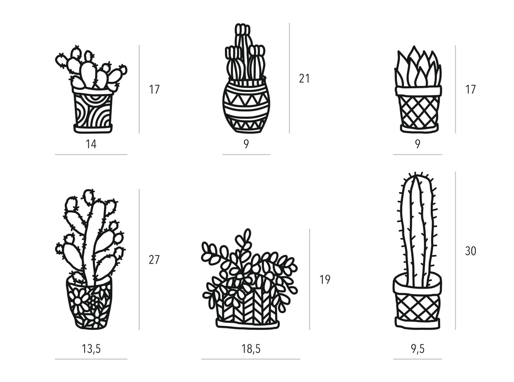 Cactus (6 uds) | Figura geométrica | Decoración pared | Hecha en madera