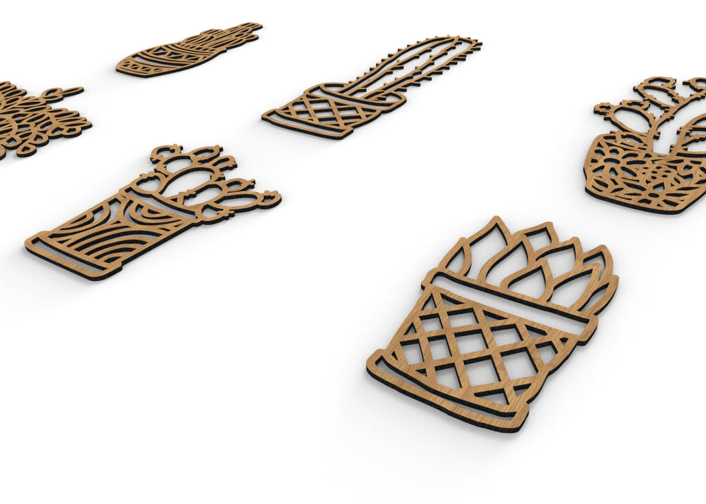 Cactus (6 uds) | Figura geométrica | Decoración pared | Hecha en madera