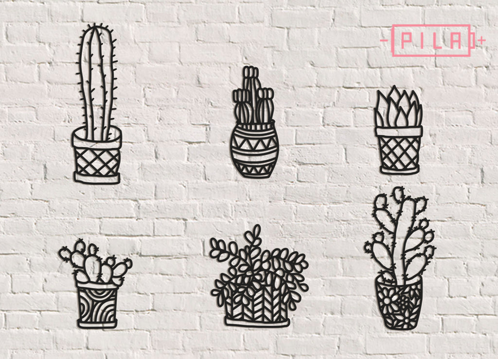 Cactus (6 uds) | Figura geométrica | Decoración pared | Hecha en madera
