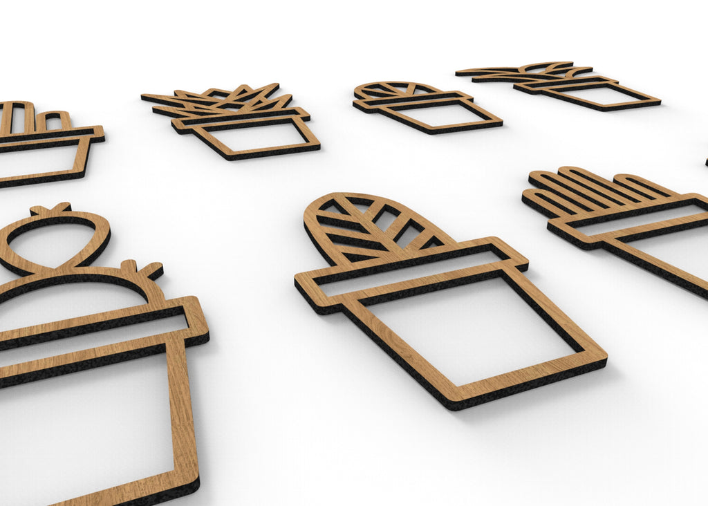 Cactus pequeños (8 uds) | Figura geométrica | Decoración pared | Hecha en madera