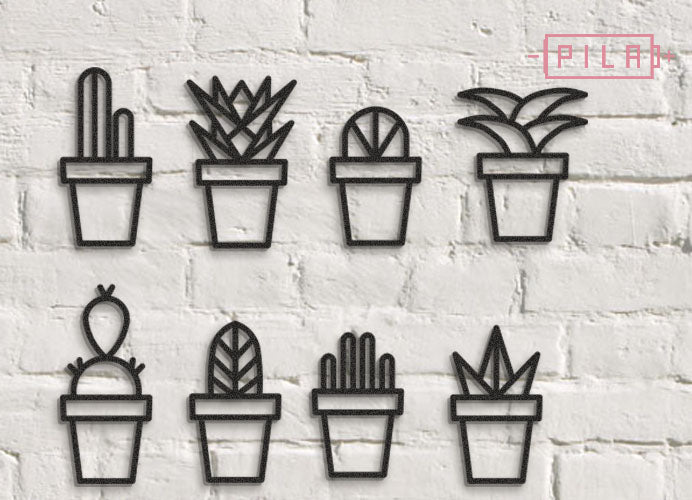 Cactus pequeños (8 uds) | Figura geométrica | Decoración pared | Hecha en madera