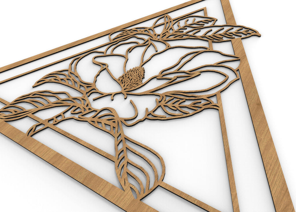 Flor de Magnolia | Figura geométrica | Decoración pared | Hecha en madera