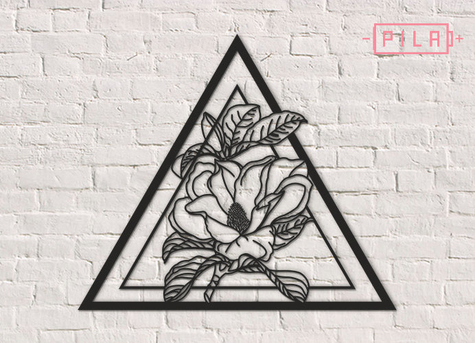 Flor de Magnolia | Figura geométrica | Decoración pared | Hecha en madera