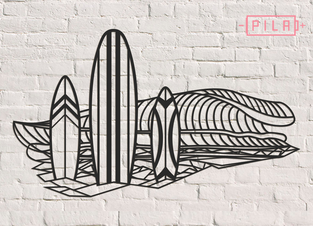 Playa Surf | Figura geométrica | Decoración pared | Hecha en madera