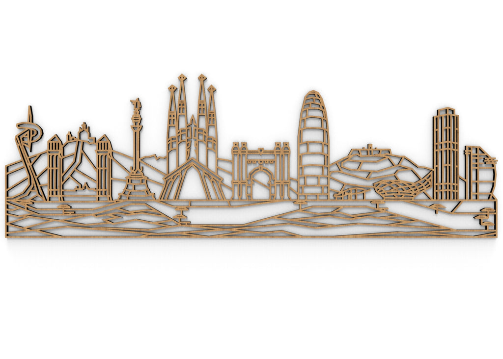 Skyline Barcelona | Figura geométrica | Decoración pared | Hecha en madera