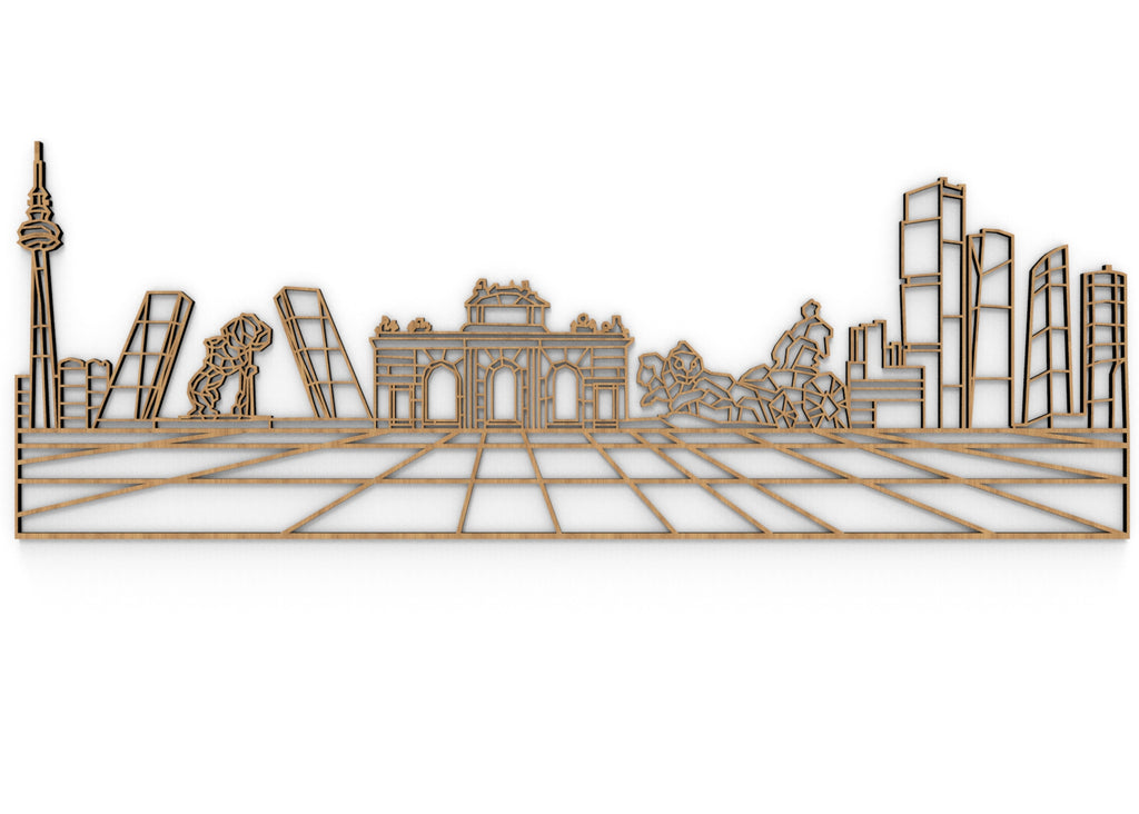 Skyline Madrid | Figura geométrica | Decoración pared | Hecha en madera